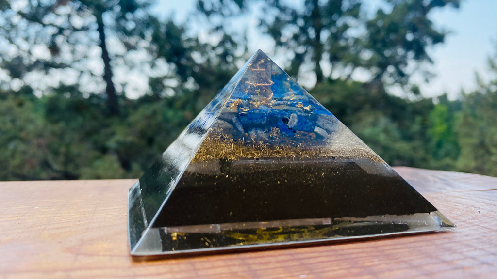 Medium Smoky Quartz/Lapis Triskelion Pyramid