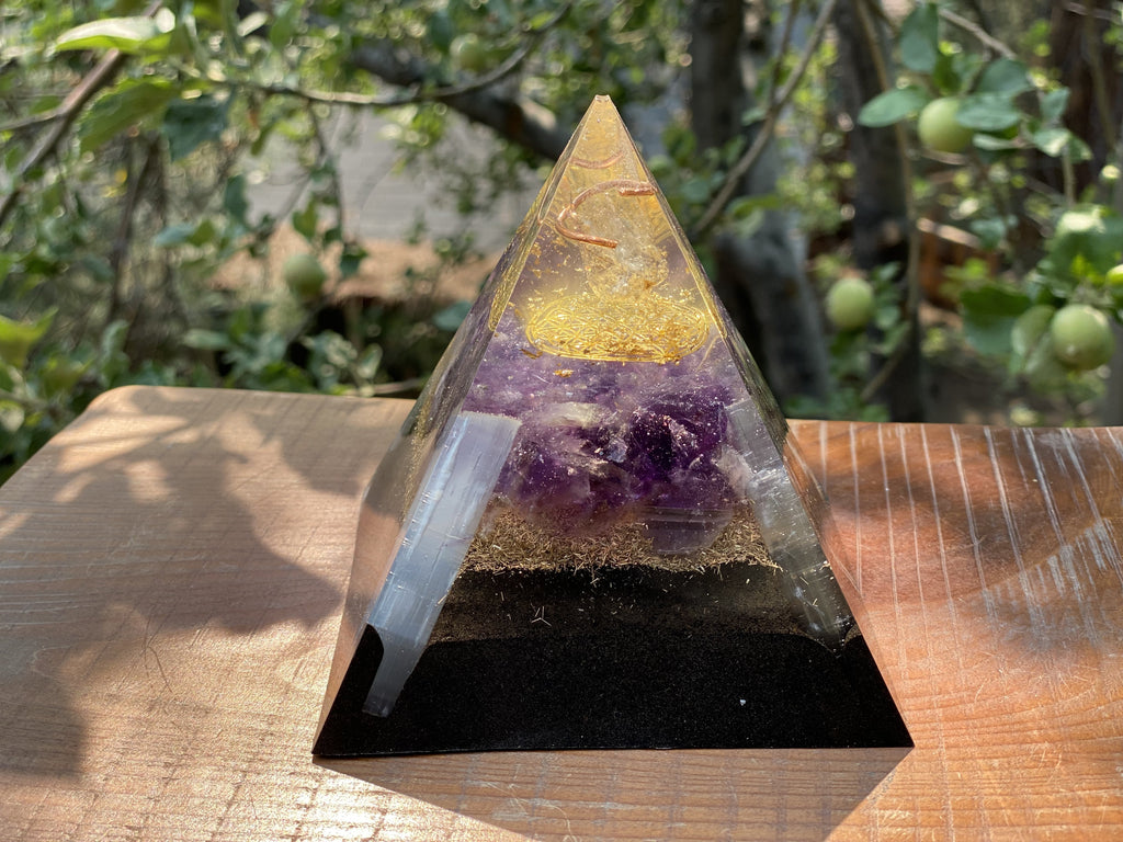 Large Amethyst Seed of Life Pyramid - OrAgonite